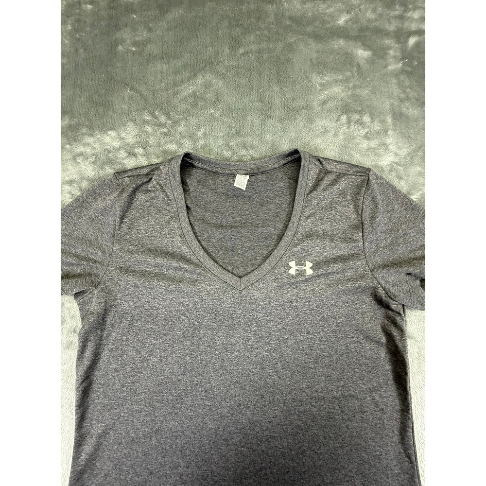 Under Armour Womens HeatGear V-Neck Short Sleeve T-Shirt Gray Heather Small - Picture 2 of 7